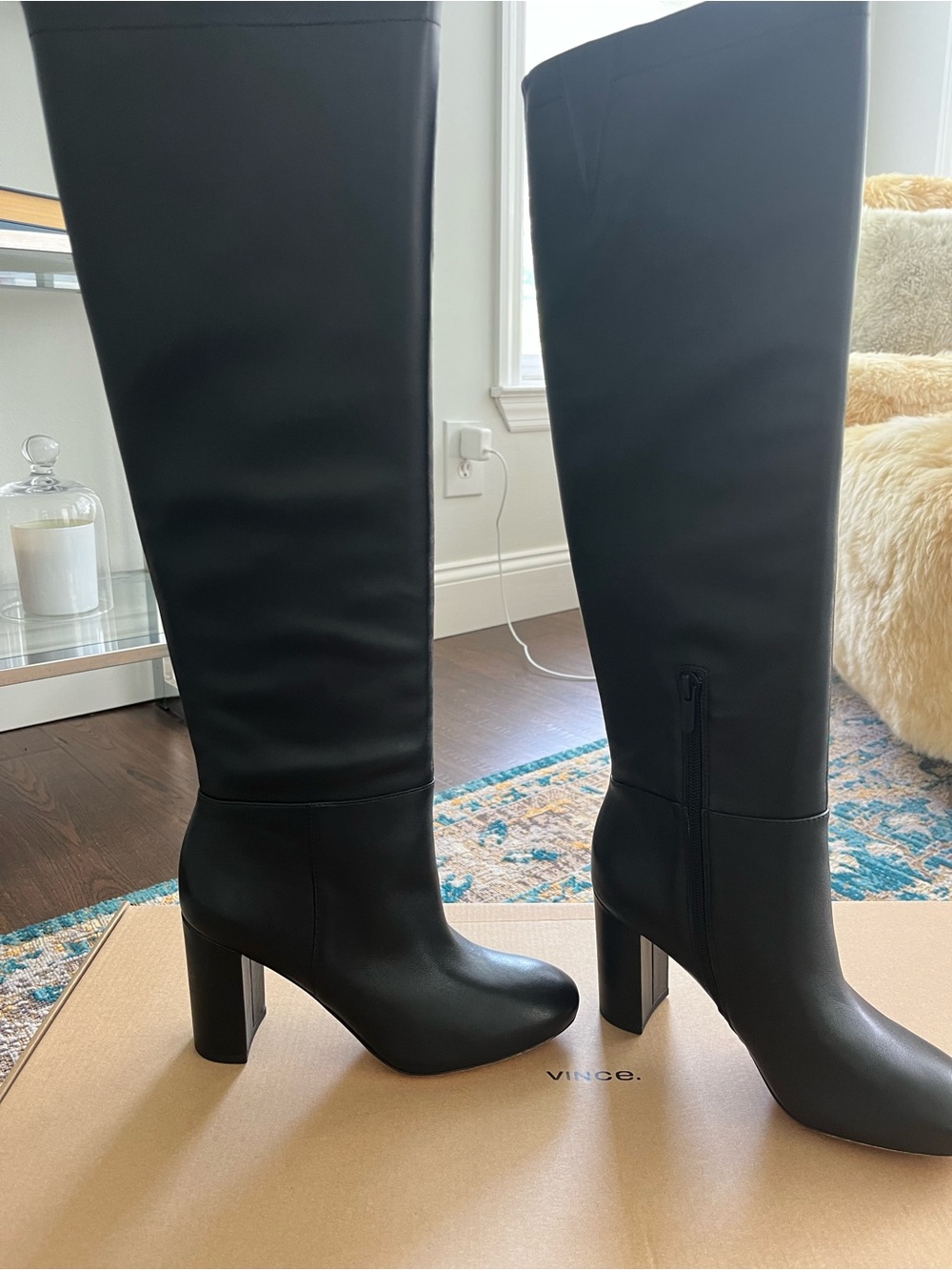 Vince Bexley Black Tall Block Heel Boots Size 6.5 - NWT
